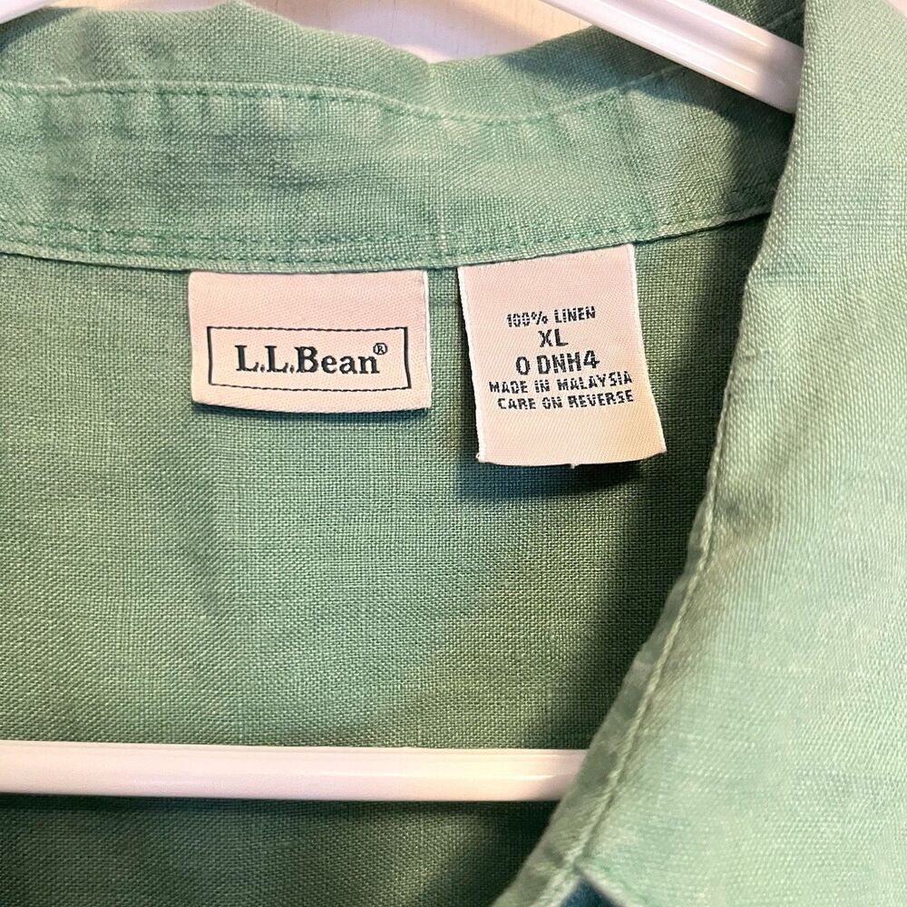 L L Bean Women’s Green Linen Button Down Casual 3/4 Sleeve Shirt Size XL - Picture 2 of 4